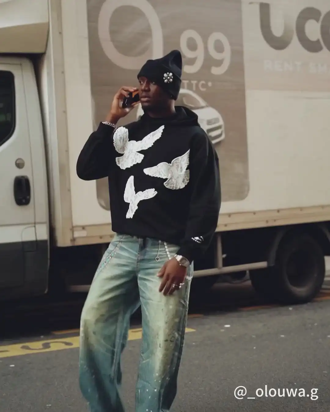 YADcrew | Black Printed Lace Foam Peace Dove Hoodies