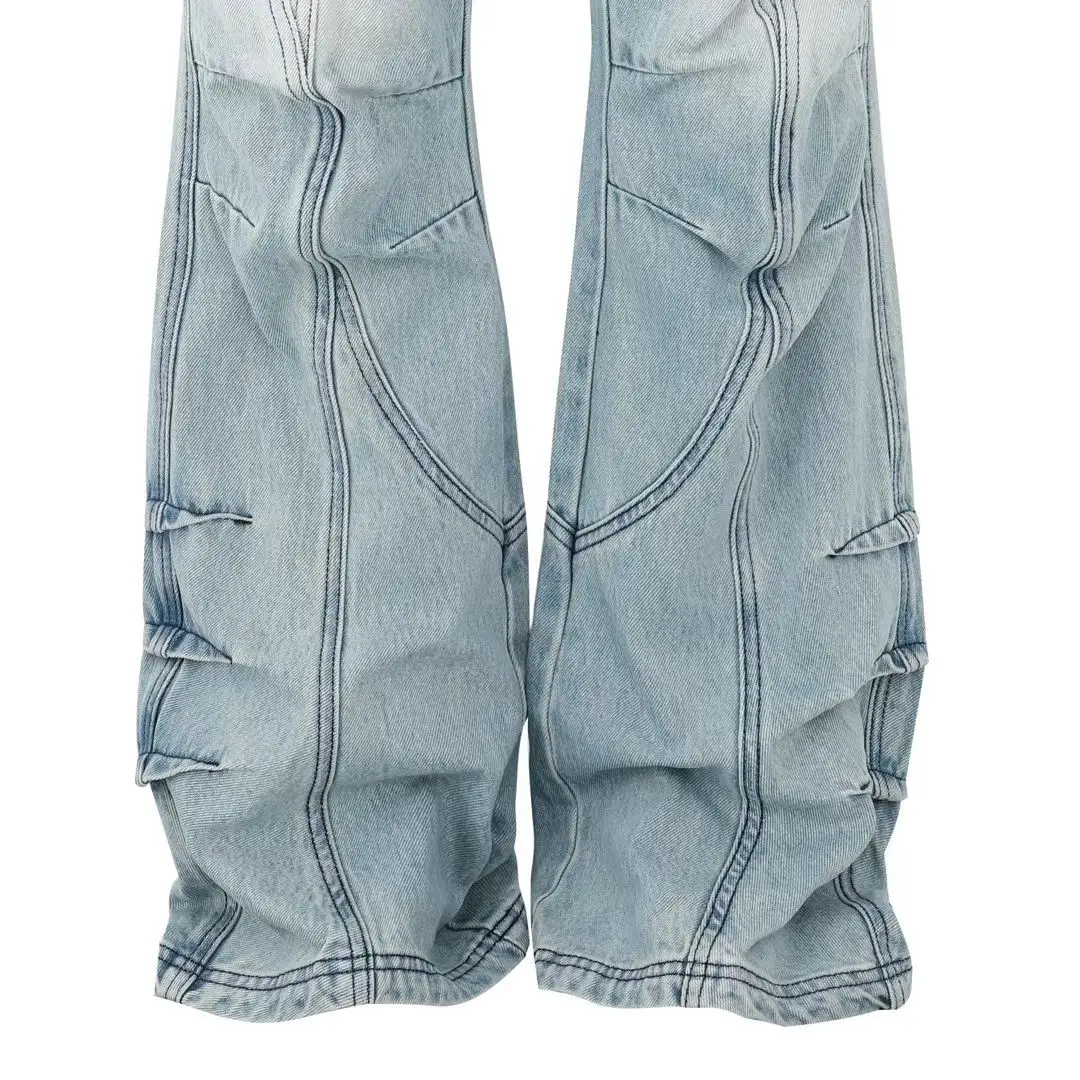 PANQ 2024FW Washed Deconstruct Belt Jeans