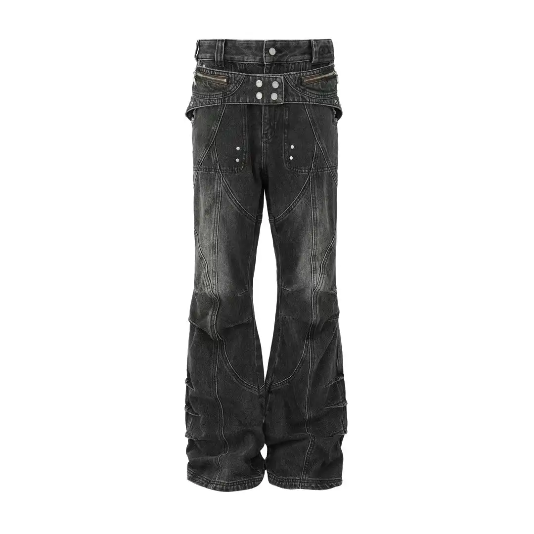 PANQ 2024FW Washed Deconstruct Belt Jeans