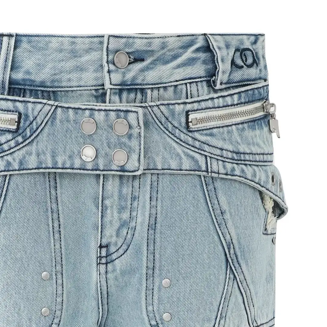 PANQ 2024FW Washed Deconstruct Belt Jeans