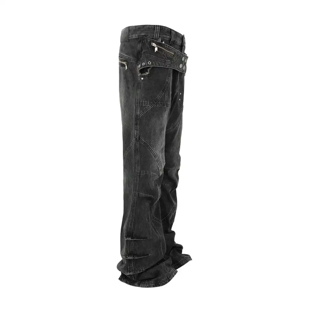 PANQ 2024FW Washed Deconstruct Belt Jeans