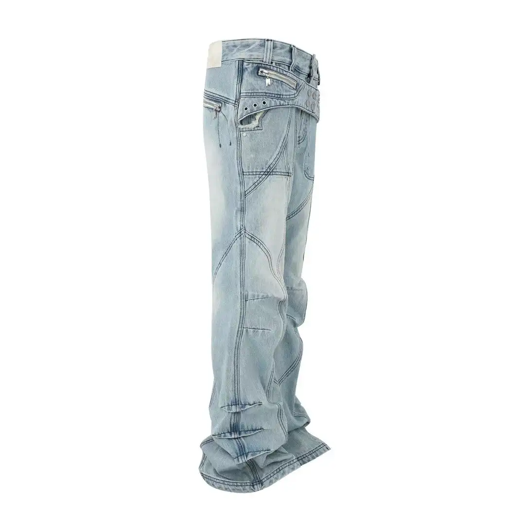 PANQ 2024FW Washed Deconstruct Belt Jeans