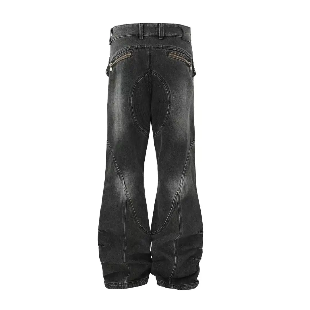 PANQ 2024FW Washed Deconstruct Belt Jeans