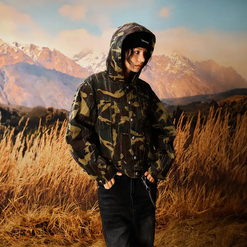 YADcrew | Camouflage Tree Scratched Hooded Jacket