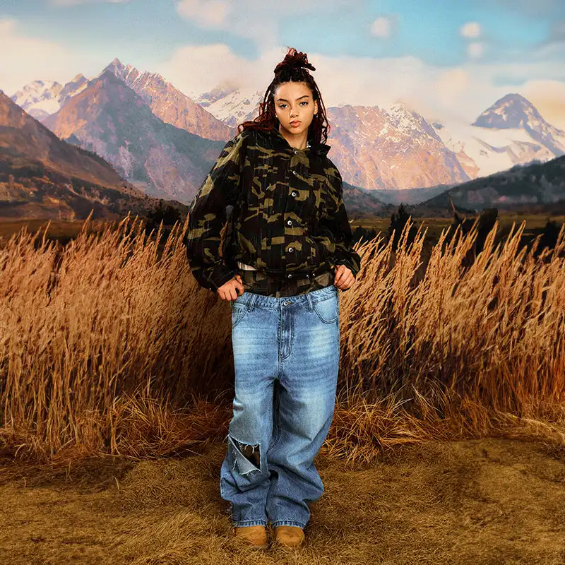 YADcrew | Camouflage Tree Scratched Hooded Jacket
