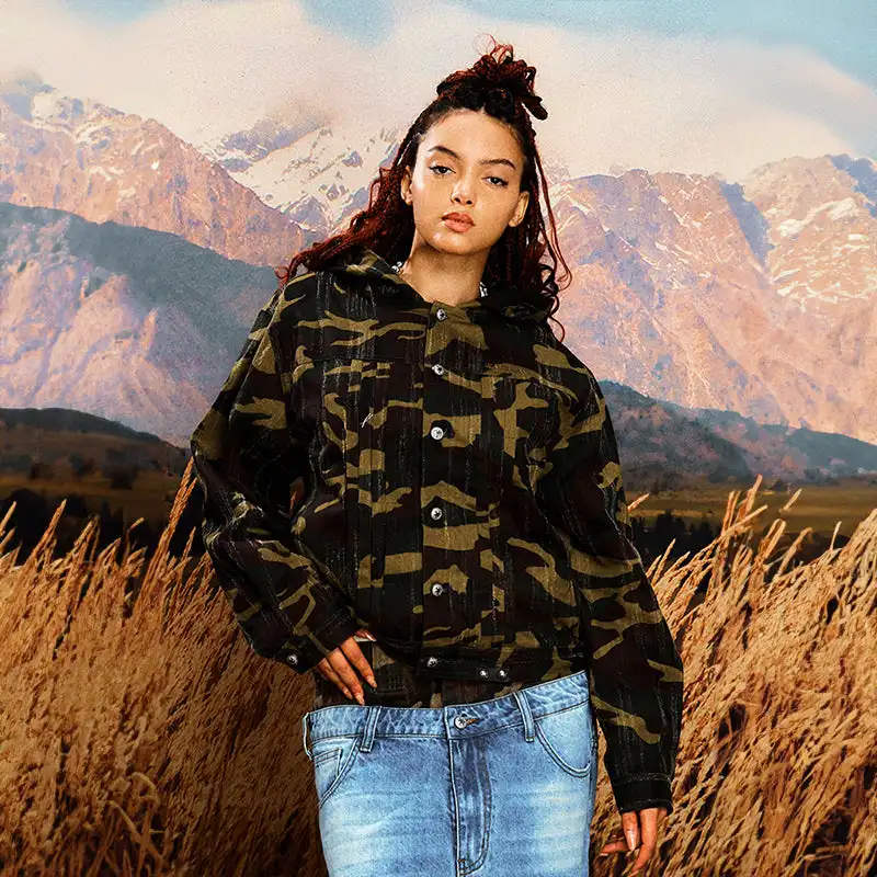YADcrew | Camouflage Tree Scratched Hooded Jacket