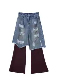 Mud-Dyed Patchwork Distressed Pants