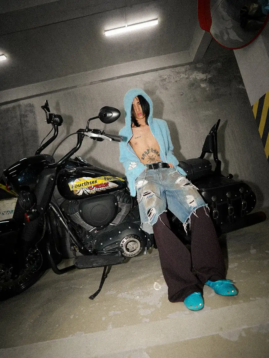 Mud-Dyed Patchwork Distressed Pants
