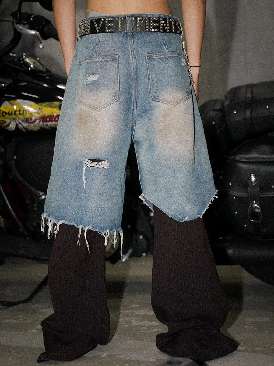 Mud-Dyed Patchwork Distressed Pants