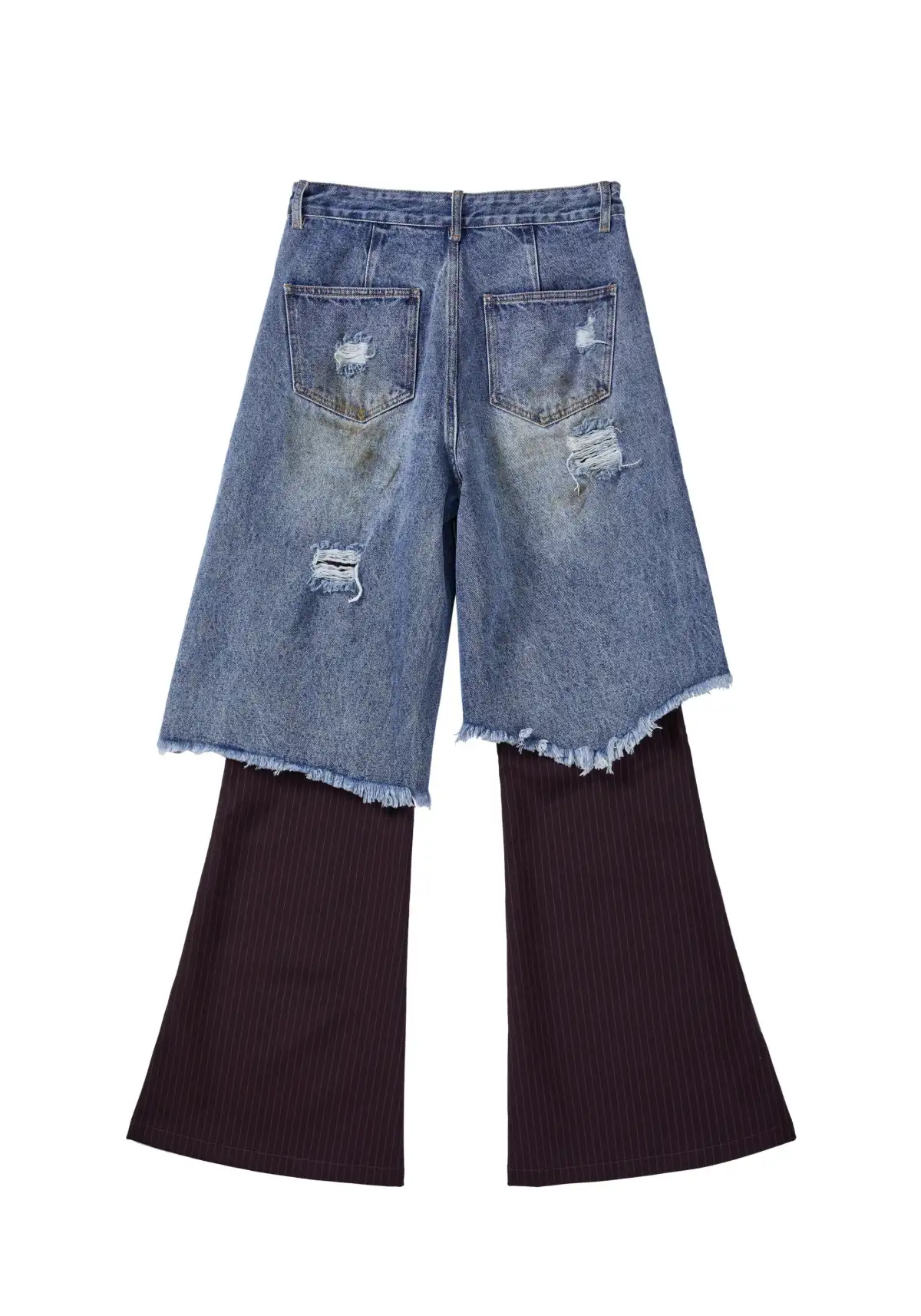 Mud-Dyed Patchwork Distressed Pants