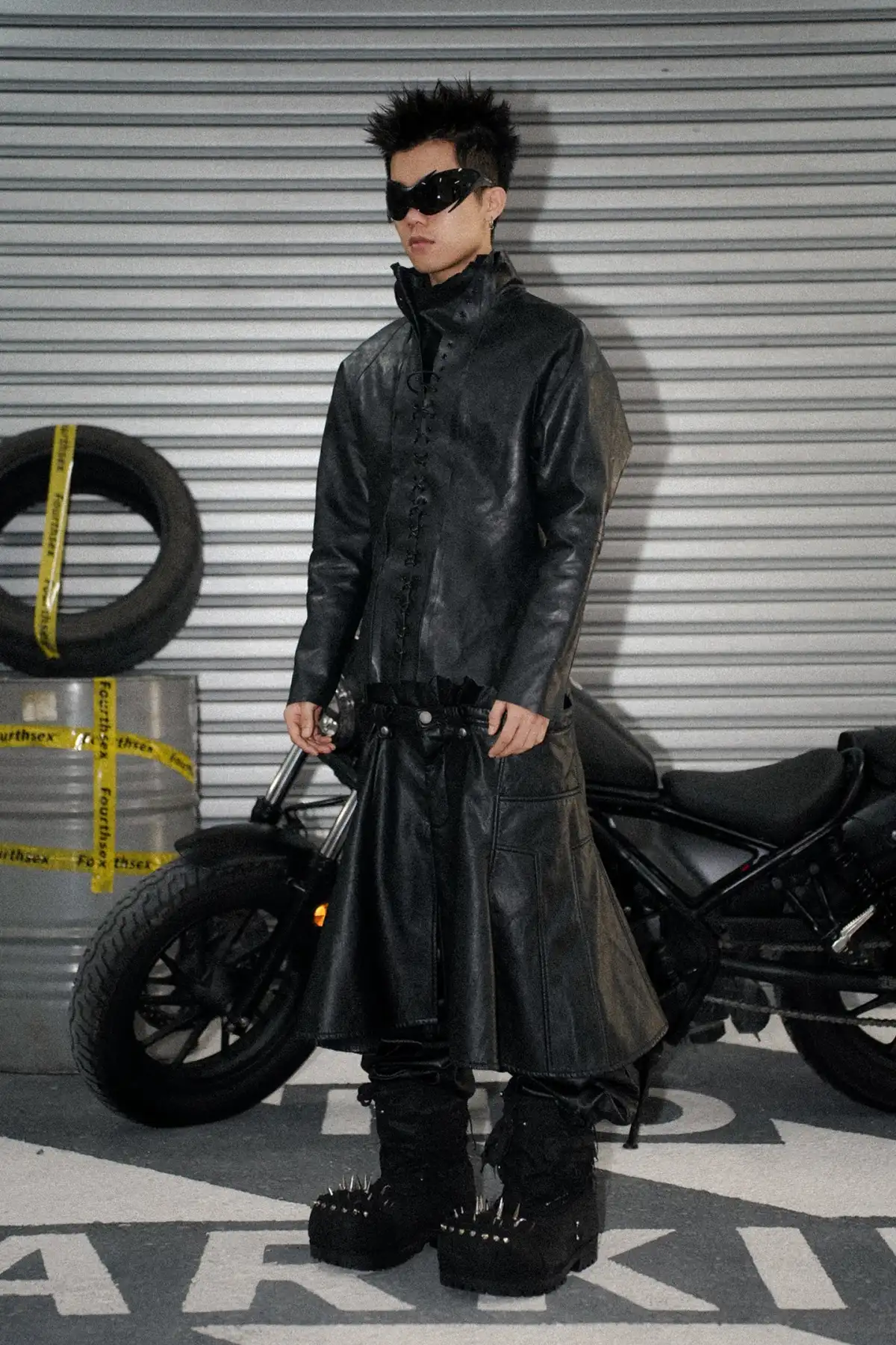 Fourth3ex丨Scimitar Pleated Detachable Leather Pants