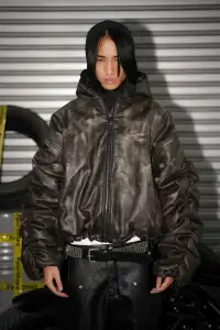 Fourth3ex | Faded Brown Leather Fold Hoodie