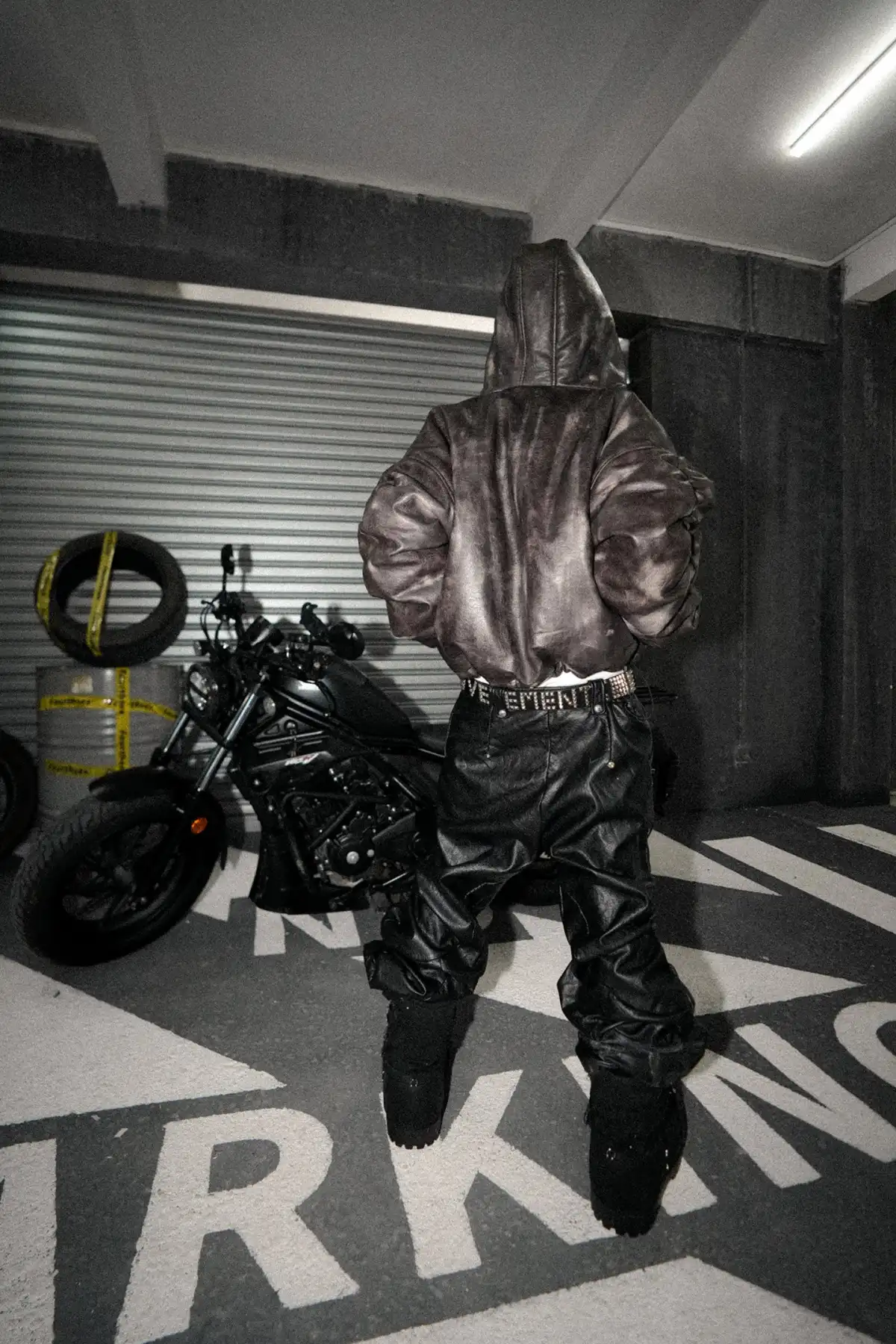 Fourth3ex | Faded Brown Leather Fold Hoodie