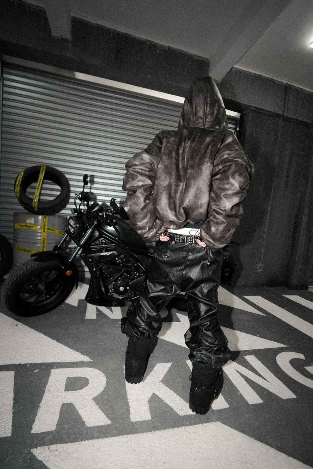 Fourth3ex | Faded Brown Leather Fold Hoodie