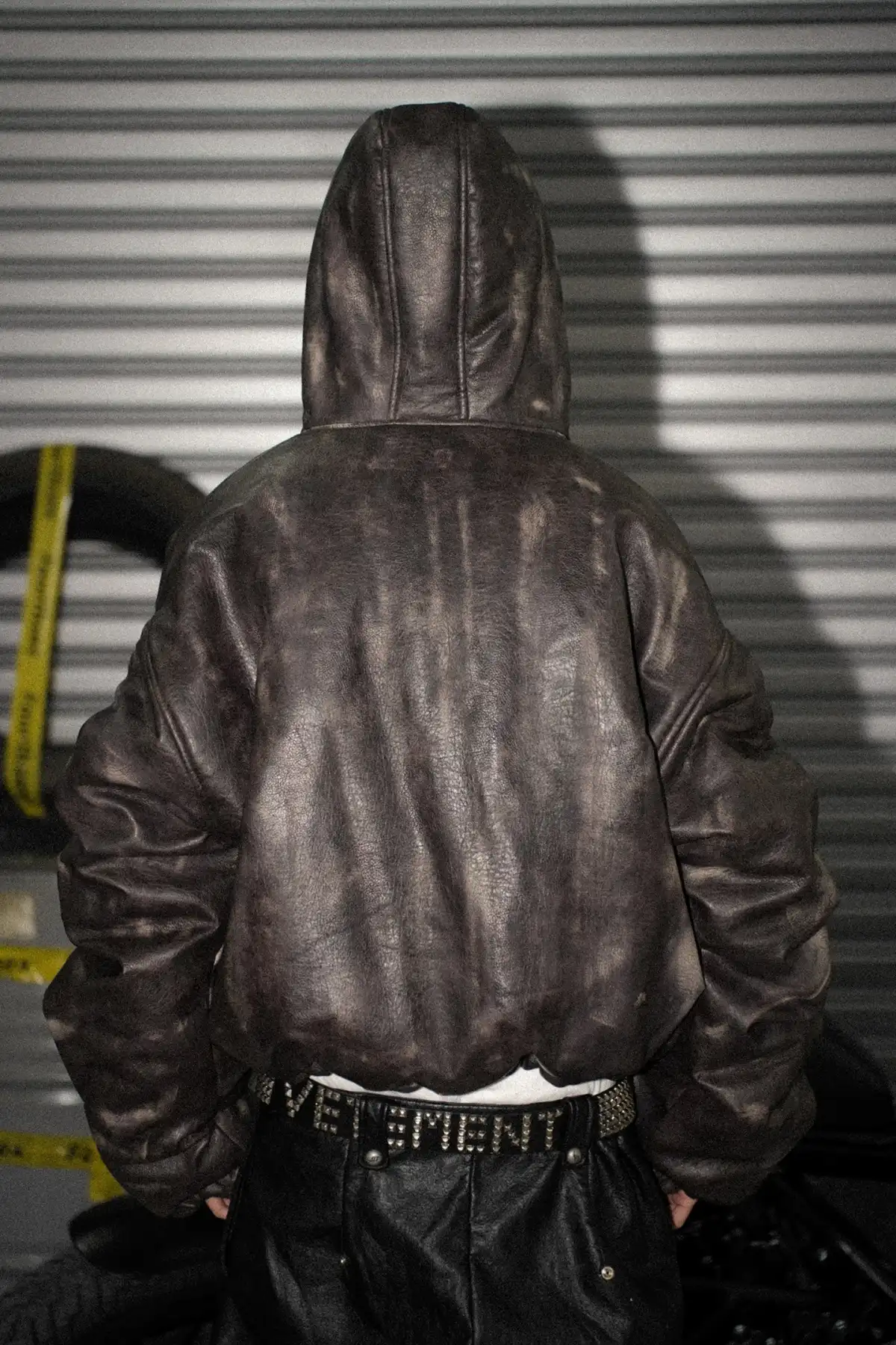 Fourth3ex | Faded Brown Leather Fold Hoodie