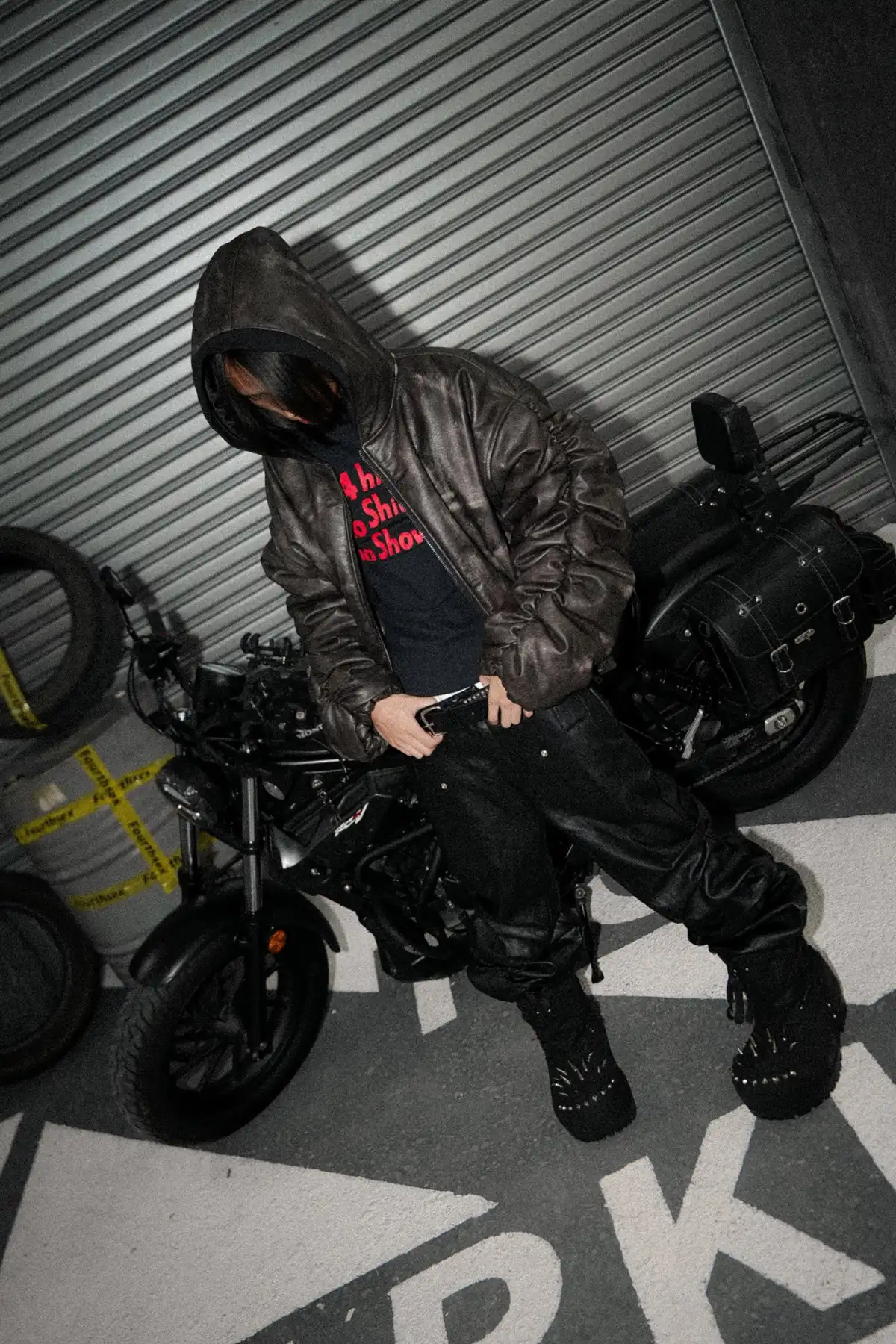 Fourth3ex | Faded Brown Leather Fold Hoodie