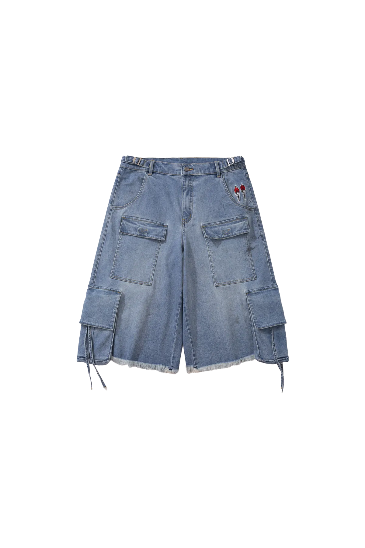 BURNIN*Underground Palace Embroidered Washed Denim Shorts