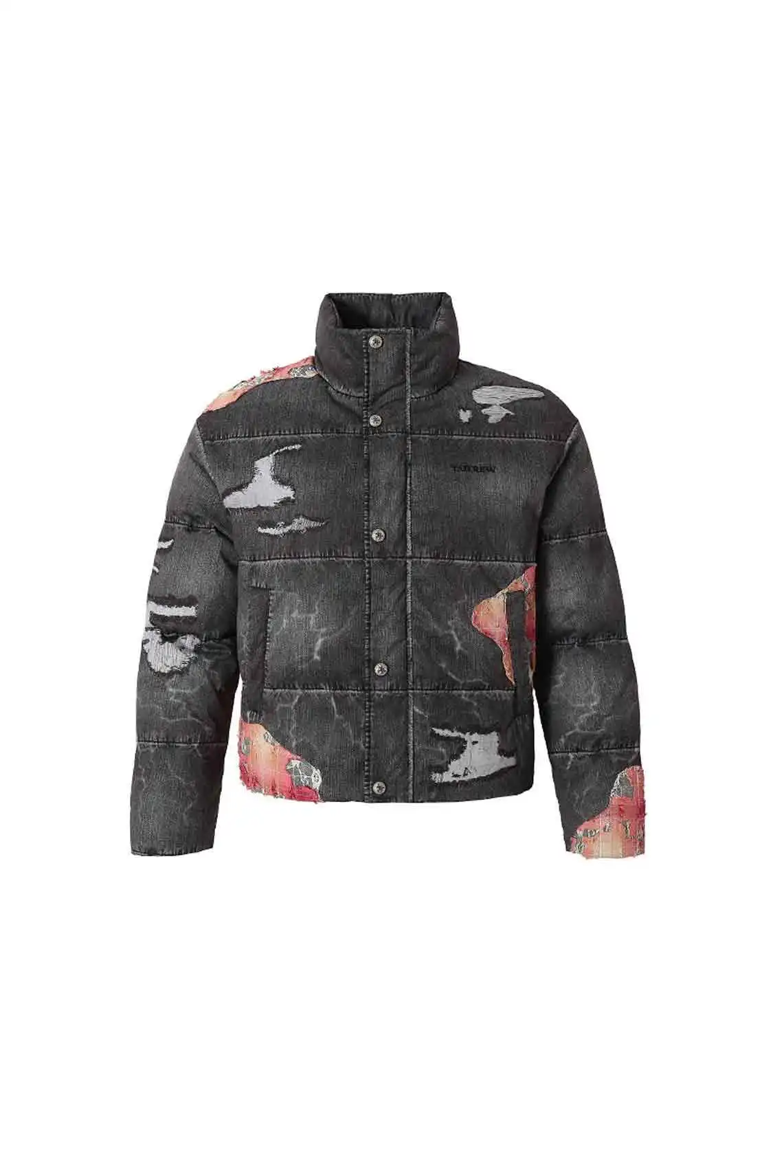 YADcrew丨Sunset Lace Applique Embroidery 3D Printed Denim Down Jacket