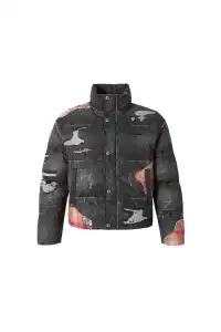 YADcrew丨Sunset Lace Applique Embroidery 3D Printed Denim Down Jacket