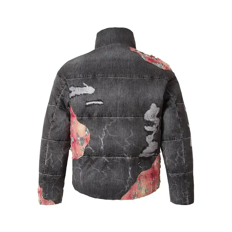 YADcrew丨Sunset Lace Applique Embroidery 3D Printed Denim Down Jacket