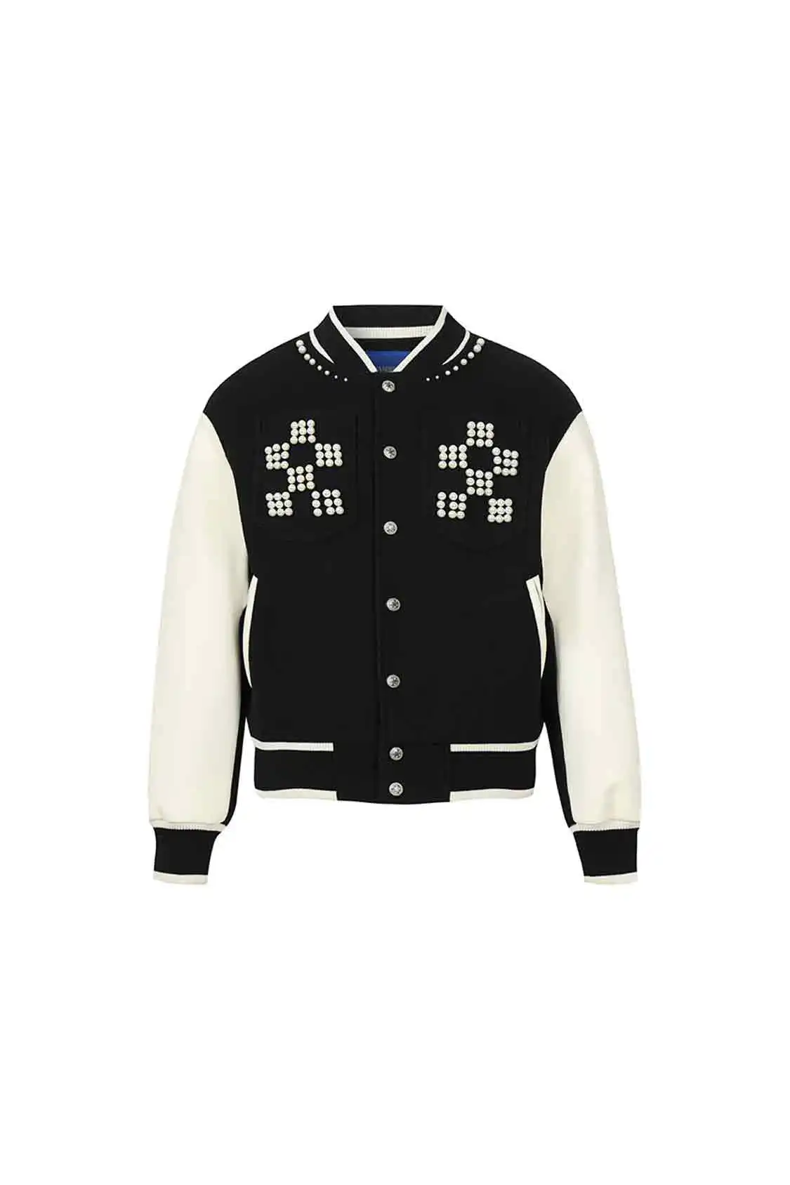 YADcrew丨"Pearl Shine" Checkerboard Pearl Slogan Padded Baseball Jacket