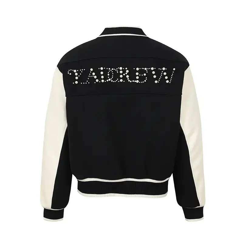YADcrew丨"Pearl Shine" Checkerboard Pearl Slogan Padded Baseball Jacket