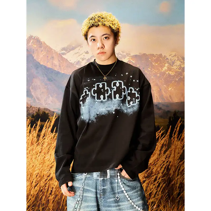 YADcrew丨Stardust Digital Printed Puzzle Long Sleeve T-Shirt