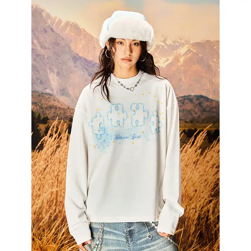 YADcrew丨Stardust Digital Printed Puzzle Long Sleeve T-Shirt