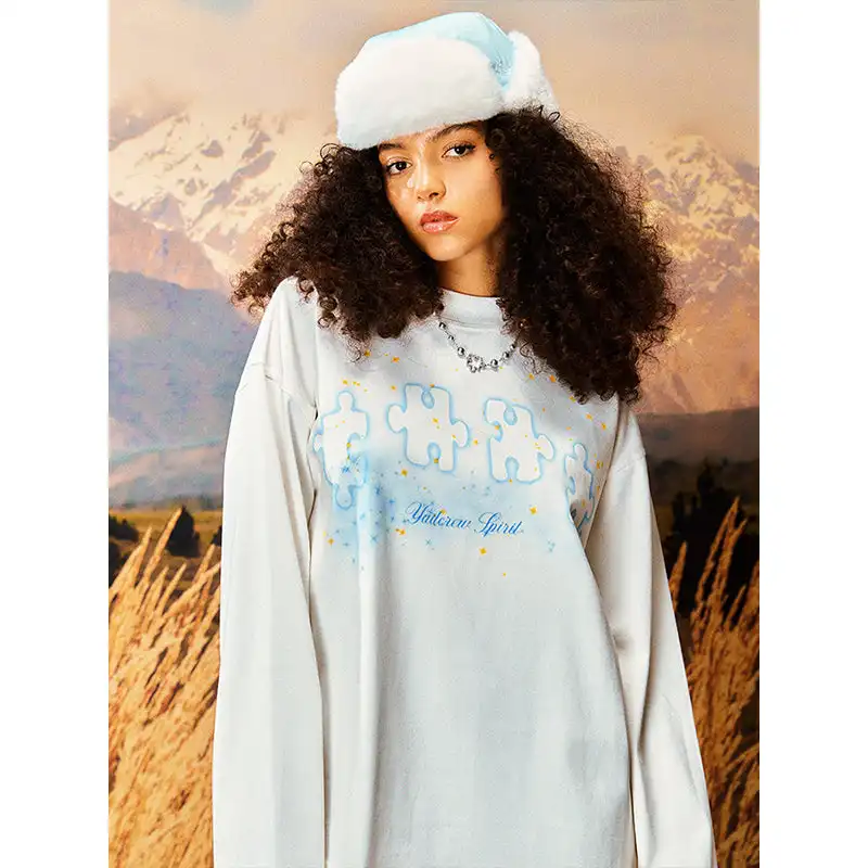 YADcrew丨Stardust Digital Printed Puzzle Long Sleeve T-Shirt