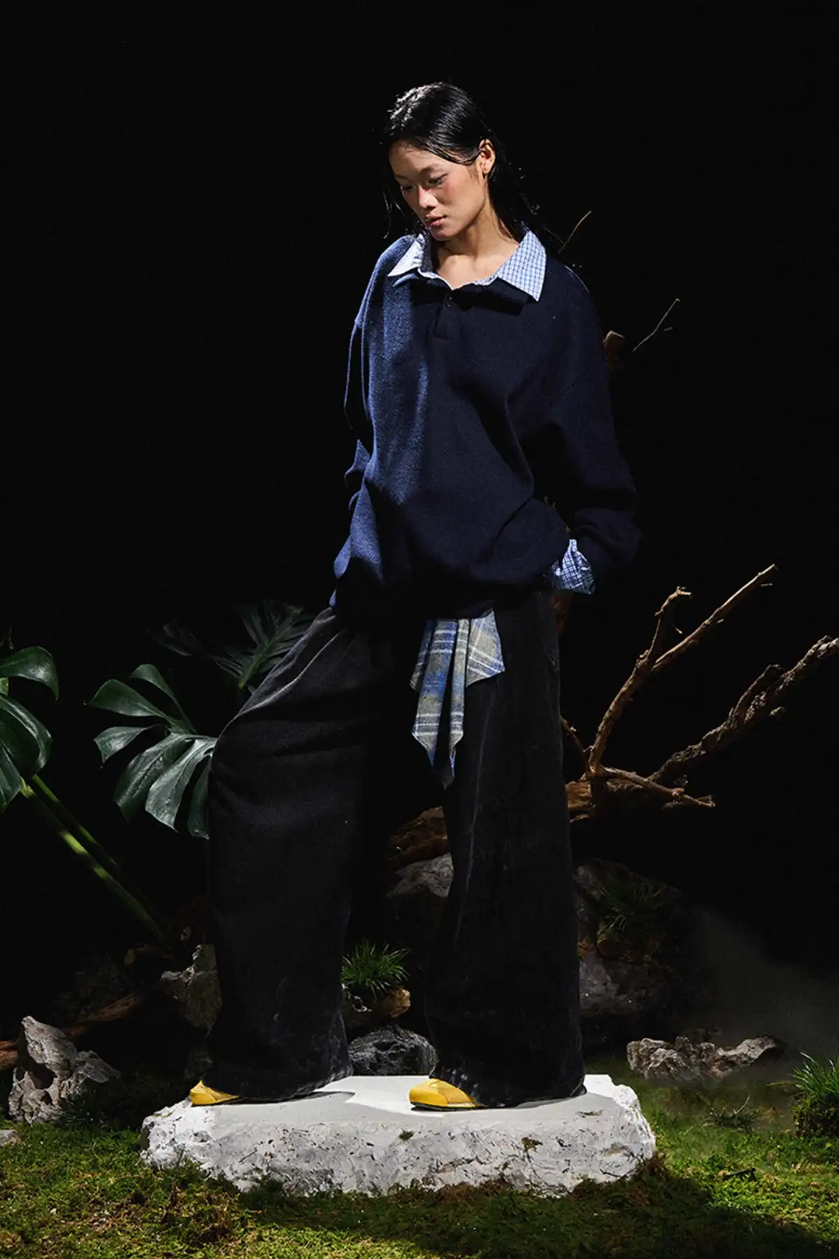 RELABEL丨Double-layer Plaid Patchwork Sweater