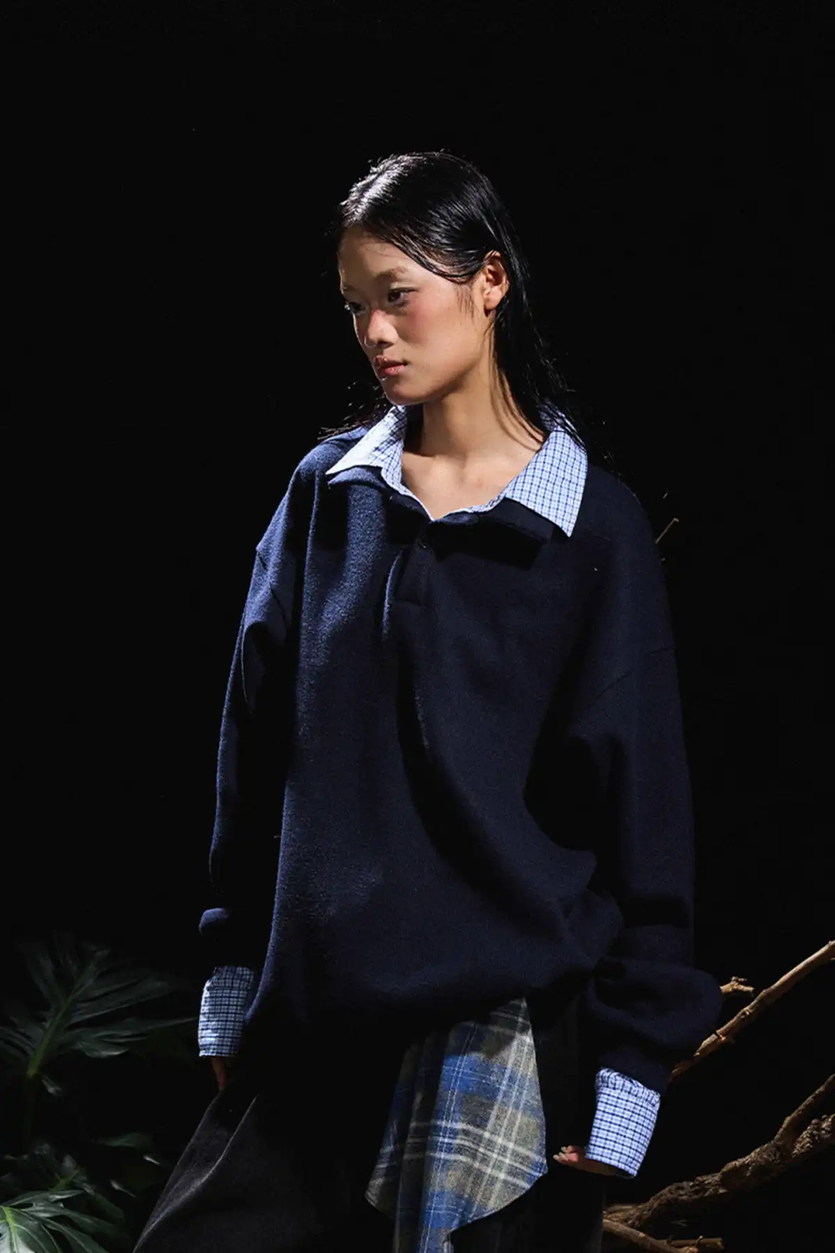 RELABEL丨Double-layer Plaid Patchwork Sweater