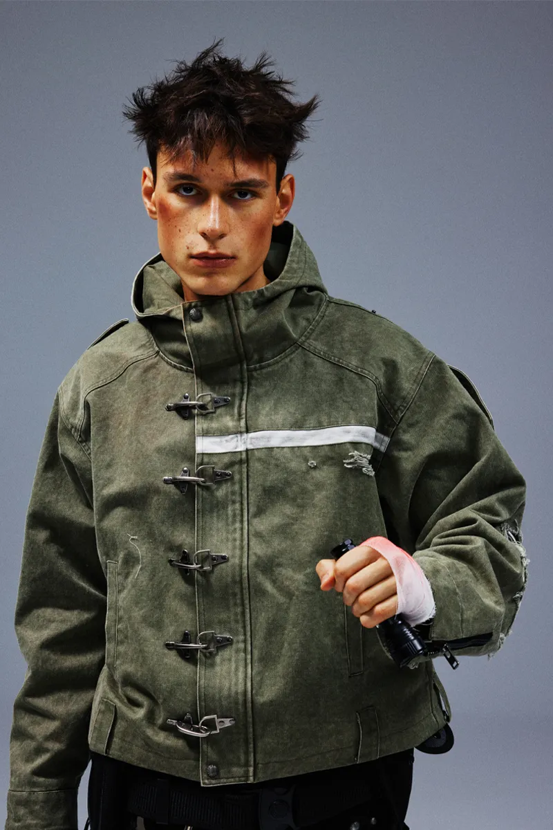 Washed and Distressed Vintage Workwear Jacket