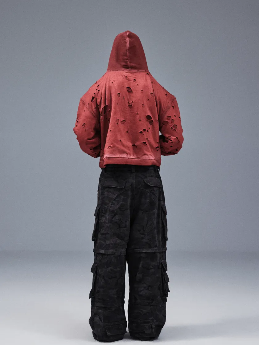 Distressed with Punch Holes Vintage Wizard Hat Short and Wide Hoodie