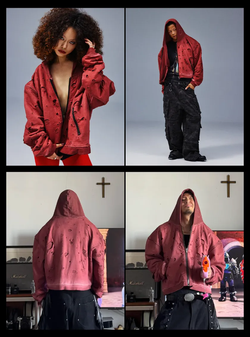 Distressed with Punch Holes Vintage Wizard Hat Short and Wide Hoodie