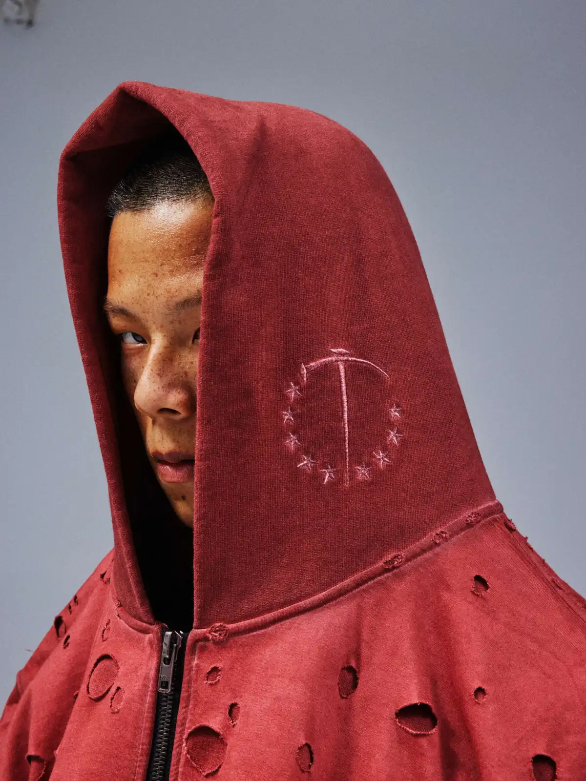 Distressed with Punch Holes Vintage Wizard Hat Short and Wide Hoodie