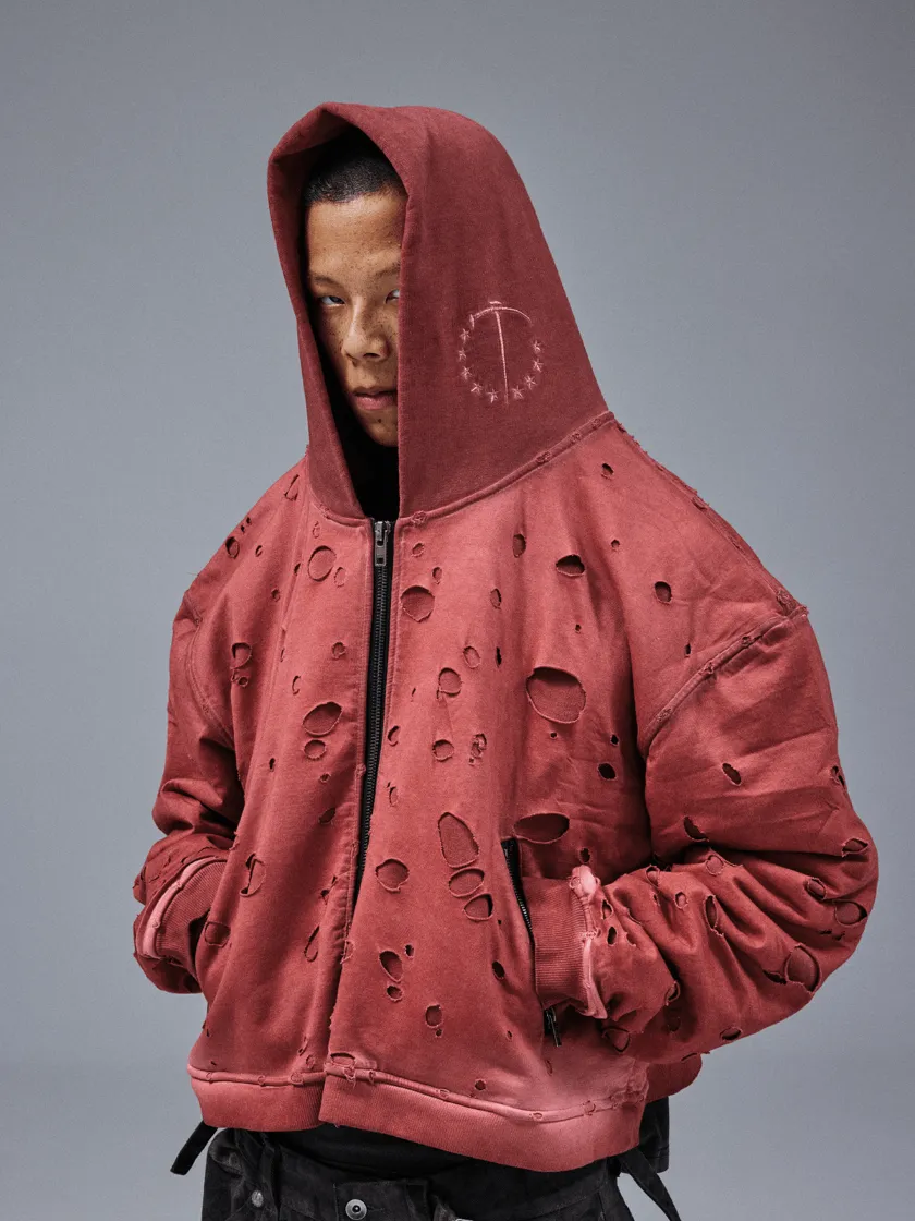Distressed with Punch Holes Vintage Wizard Hat Short and Wide Hoodie
