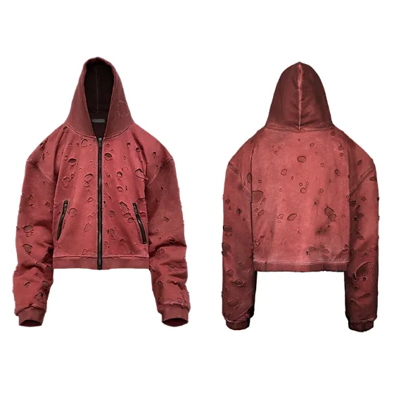 Distressed with Punch Holes Vintage Wizard Hat Short and Wide Hoodie