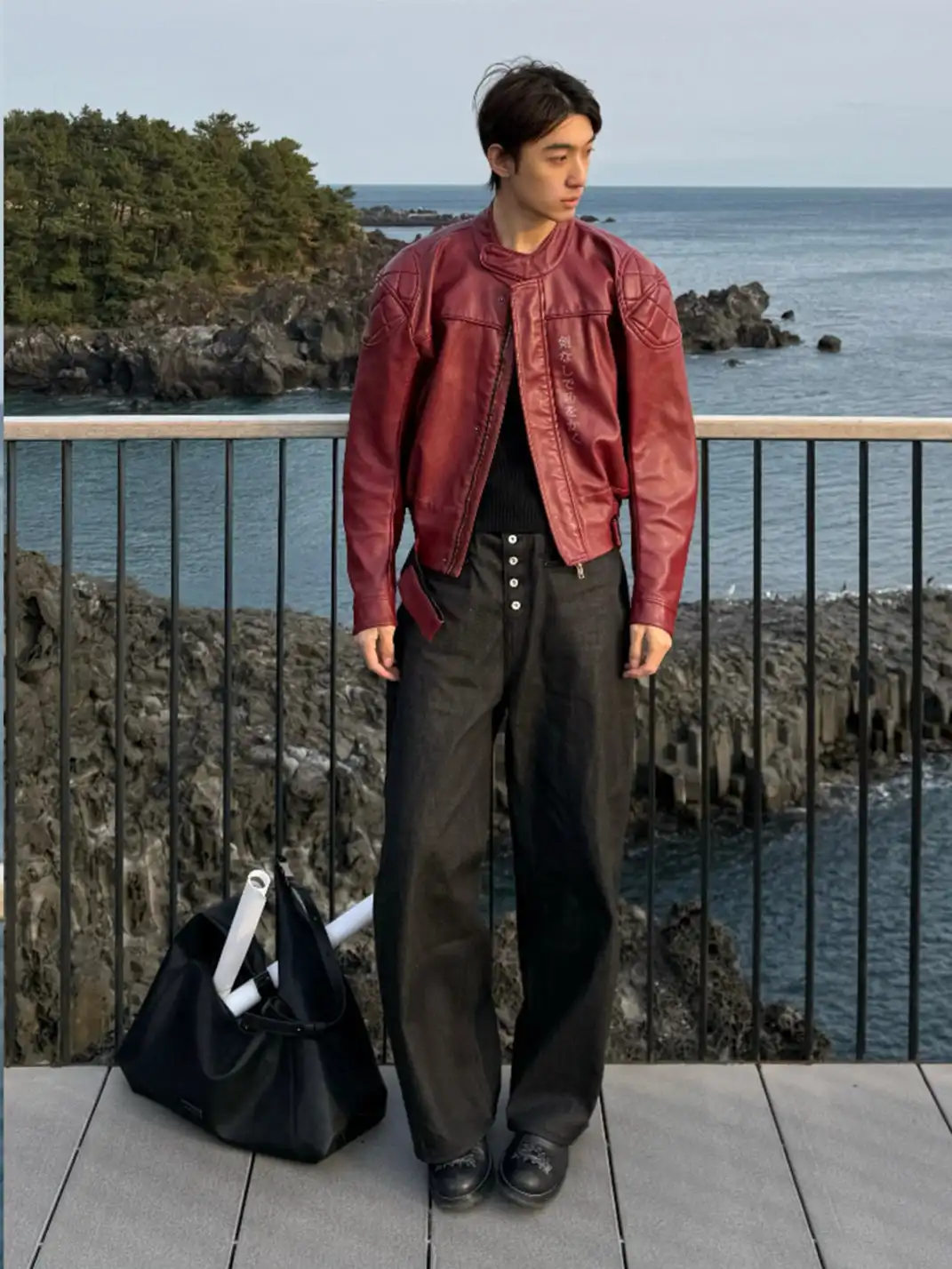 REGEN ZONE | Wine-red Leather Motorcycle Jacket