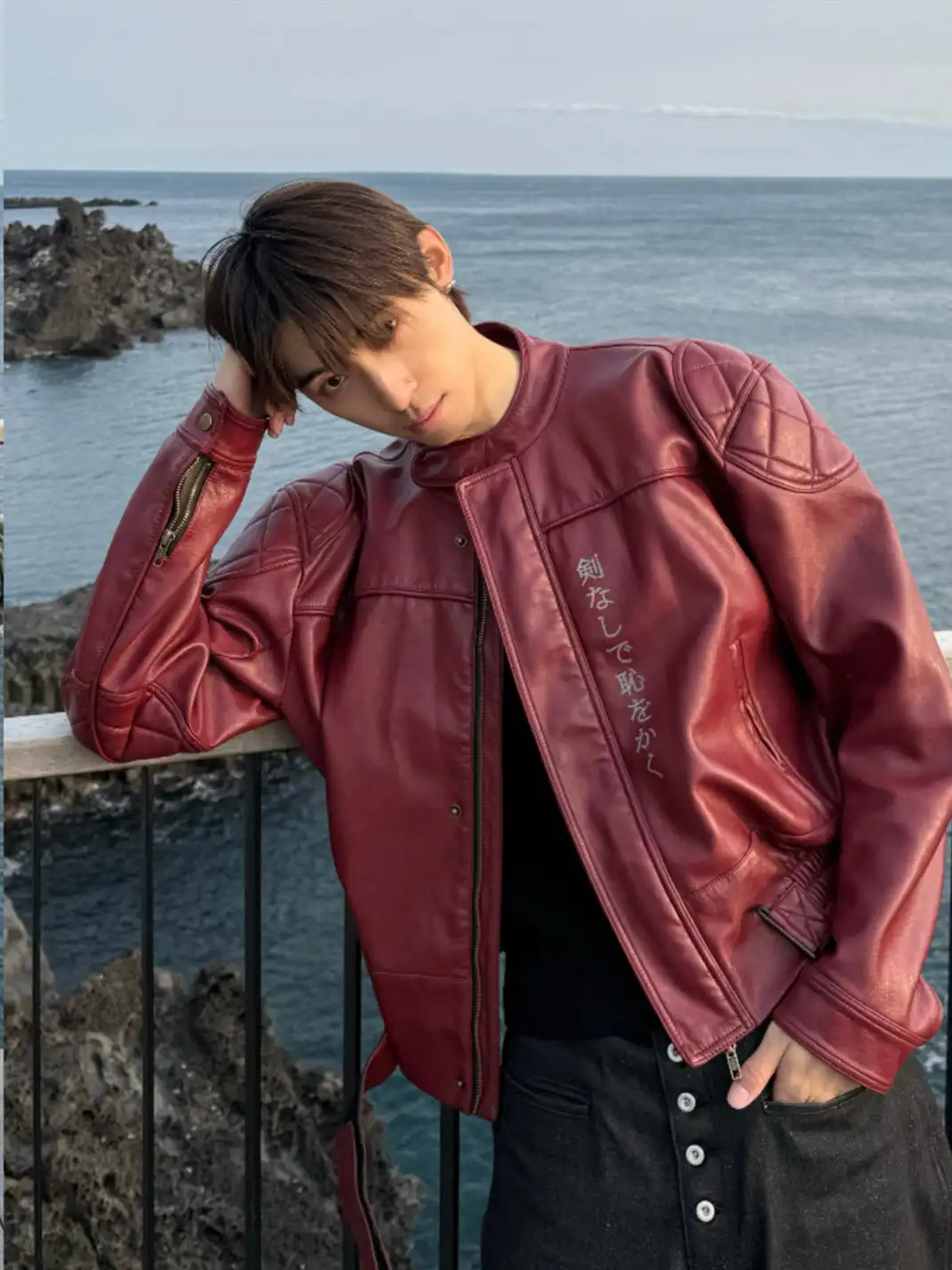 REGEN ZONE | Wine-red Leather Motorcycle Jacket