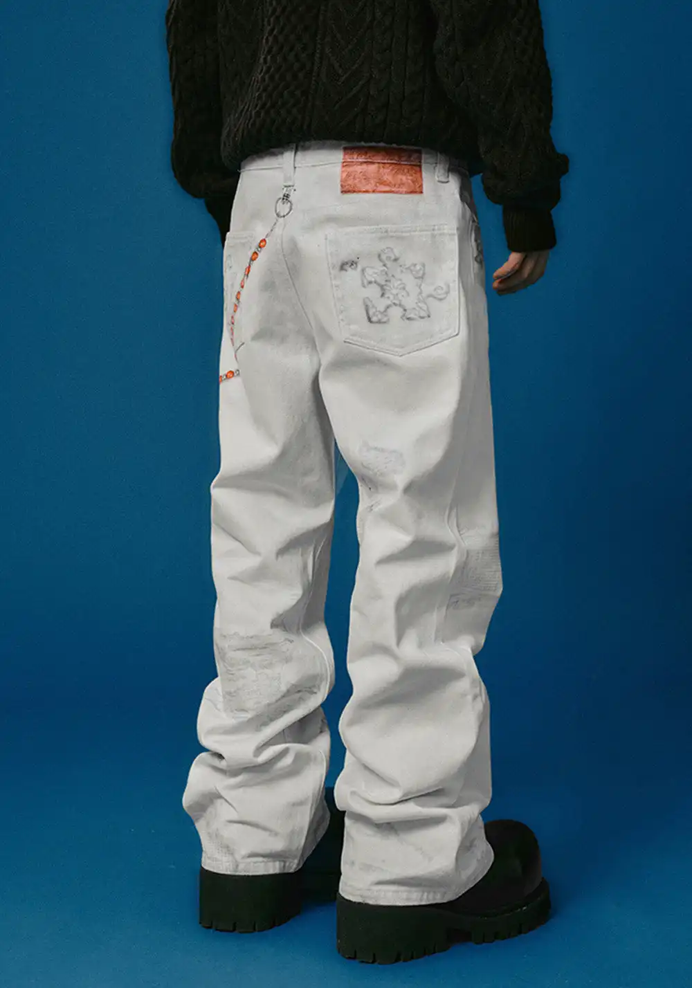 YADcrew丨Chain Embossed Printed Jeans American Street