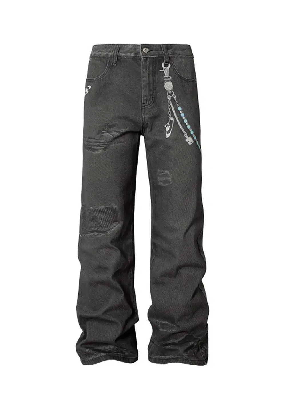 YADcrew丨Chain Embossed Printed Jeans American Street