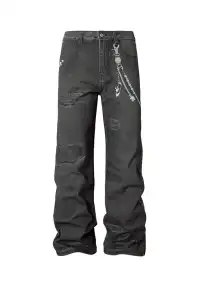 YADcrew丨Chain Embossed Printed Jeans American Street