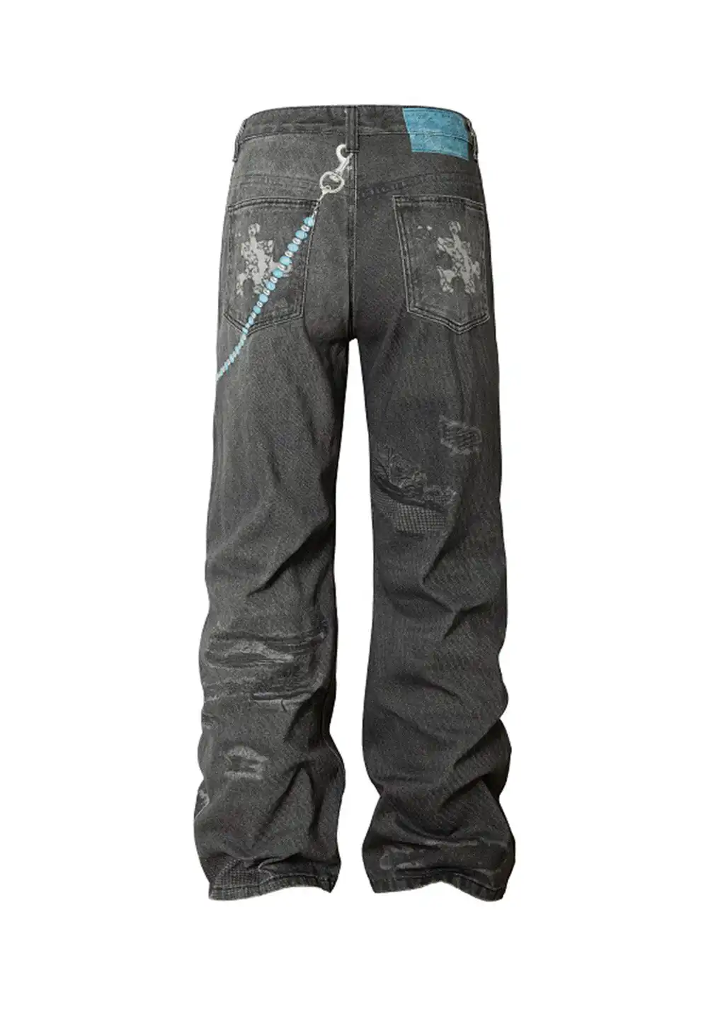 YADcrew丨Chain Embossed Printed Jeans American Street