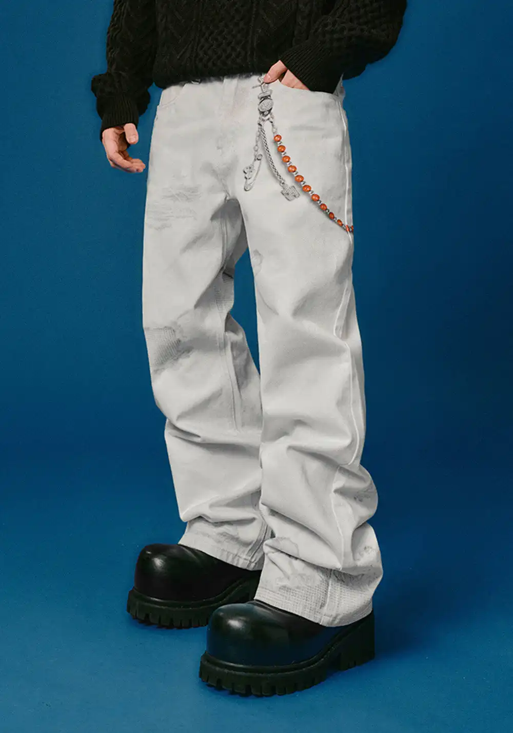 YADcrew丨Chain Embossed Printed Jeans American Street