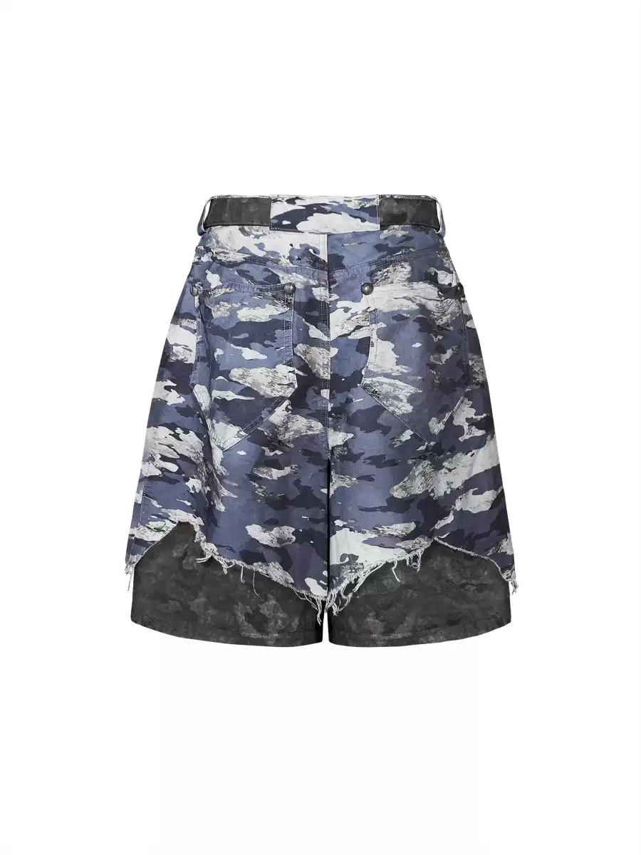 Blue Camouflage Cargo Shorts - 2