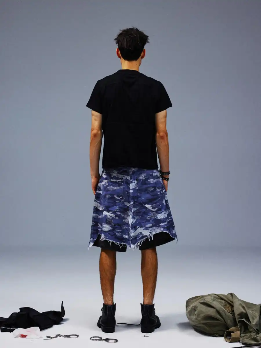 Blue Camouflage Cargo Shorts - 4