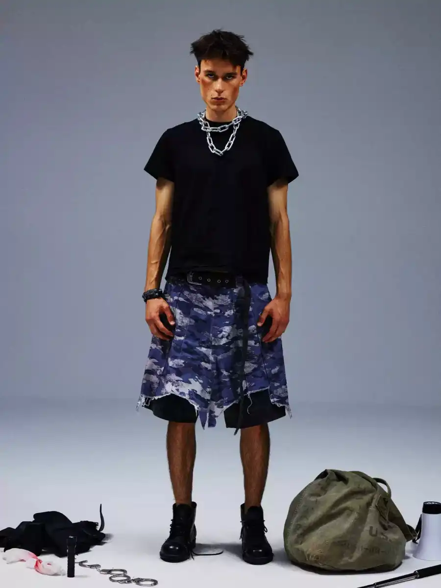 Blue Camouflage Cargo Shorts - 3