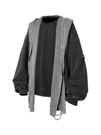 RELABEL丨Three-Dimensional Construction (Carving) Detachable Distressed Hood Washed Deep Gray Multi-Way Crewneck Sweatshirt