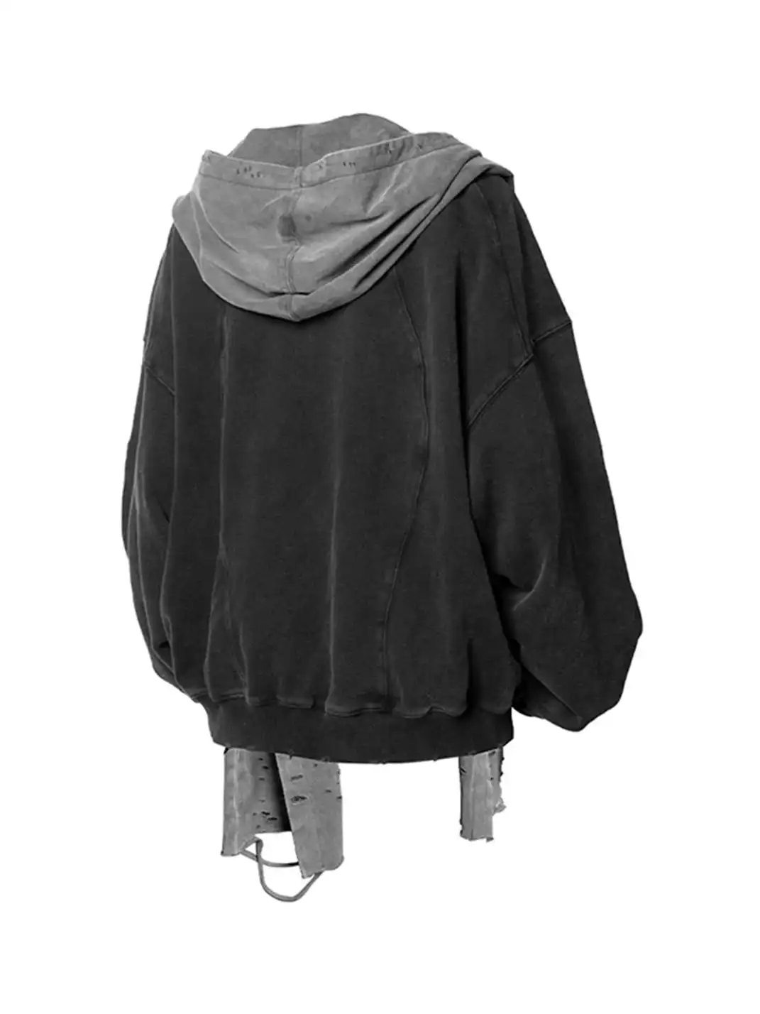 RELABEL丨Three-Dimensional Construction (Carving) Detachable Distressed Hood Washed Deep Gray Multi-Way Crewneck Sweatshirt