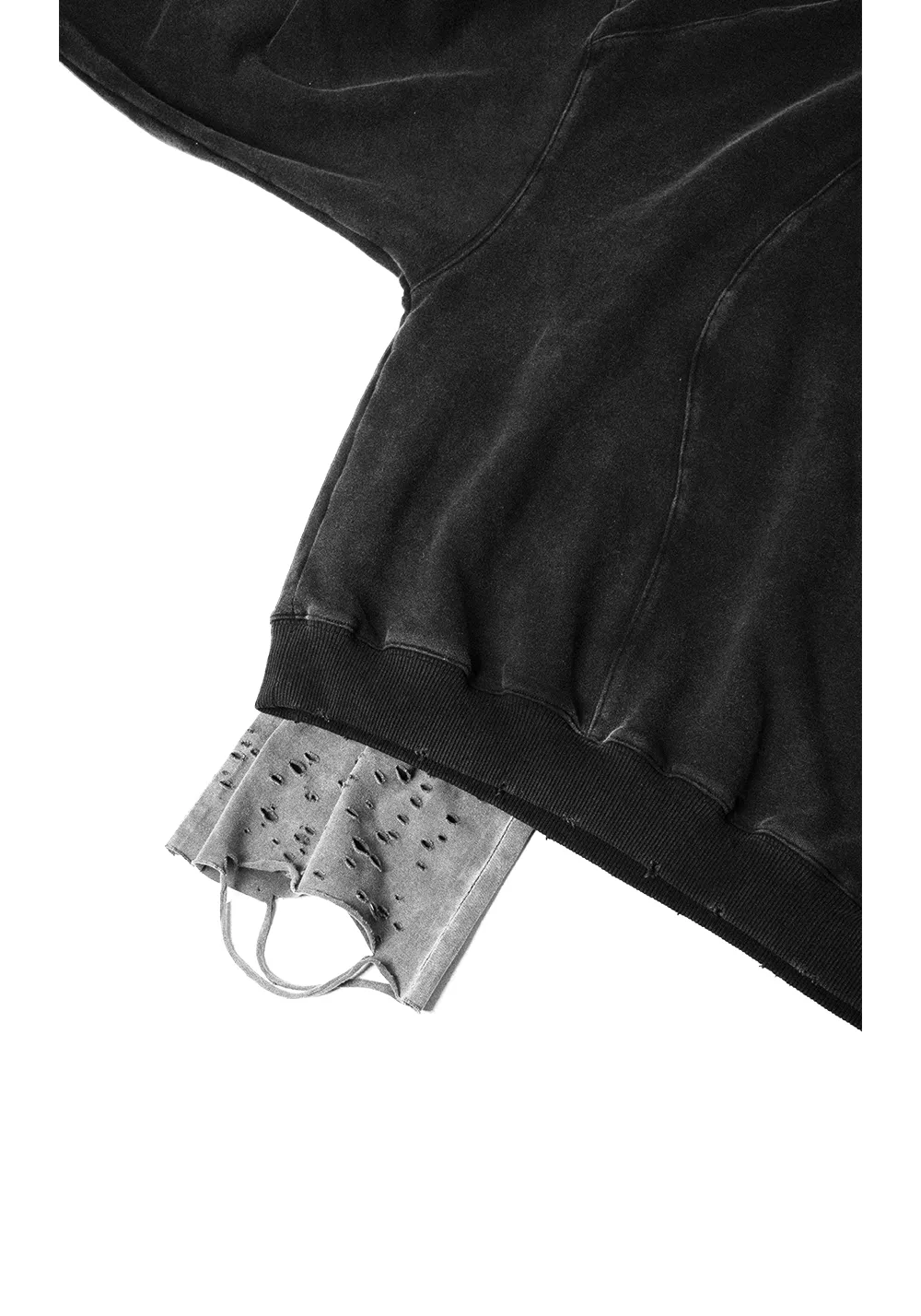 RELABEL丨Three-Dimensional Construction (Carving) Detachable Distressed Hood Washed Deep Gray Multi-Way Crewneck Sweatshirt